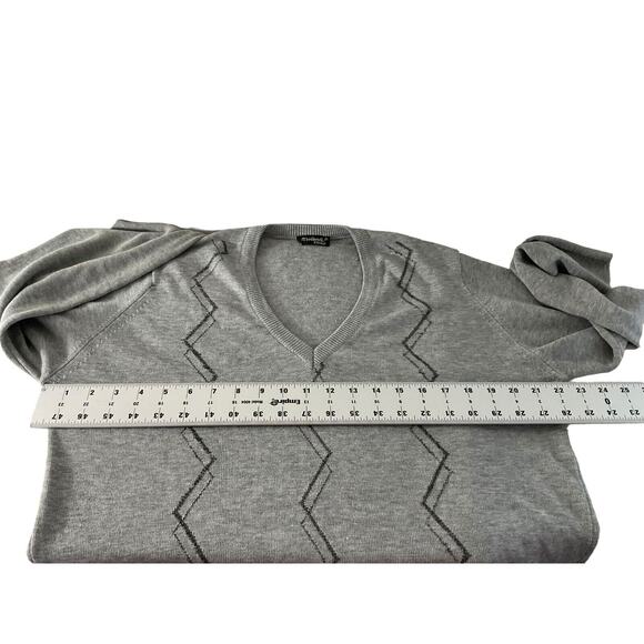 Arslanb Triko Men's V-Neck Sweater Large Light Gray Zigzag Pattern - Picture 4 of 9